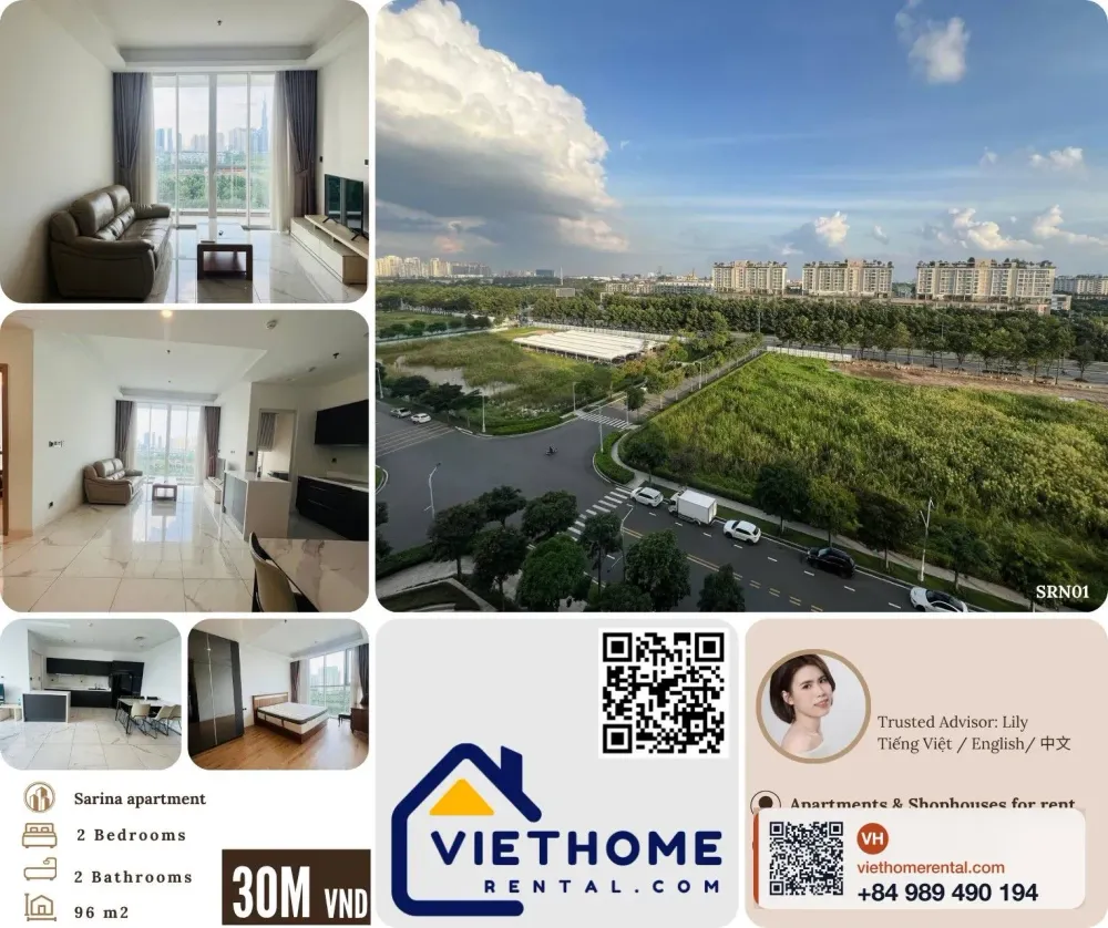 Sarina 2房2衛 96m² 出租 - Thu Thiem 第二郡 全套傢俱 3000萬越南盾/月 - Photo 1
