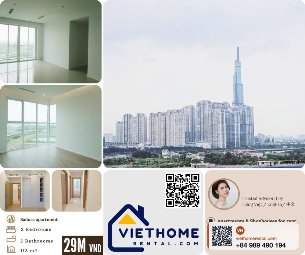 Cho Thuê Căn Hộ 3 Phòng Ngủ Sadora Thủ Thiêm - Block C - 29 Triệu/Tháng - Photo 1