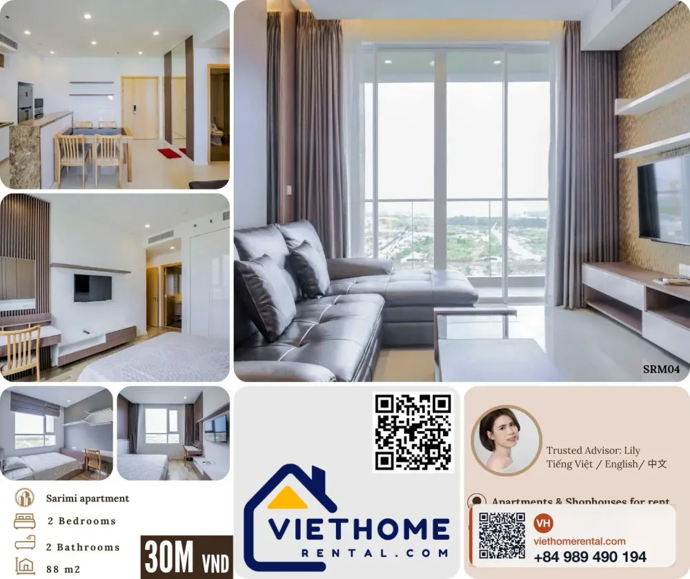 Sarimi Thu Thiem 現代 2房2衛公寓 88m² 出租 - 全套傢俱 - 3000萬越南盾/月 - Photo 1