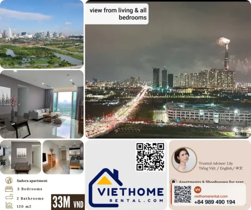 2-Bedroom Apartment for Rent at Sadora Thu Thiem - Block B 120m2 - Beautiful Q1 View - 33M/Month