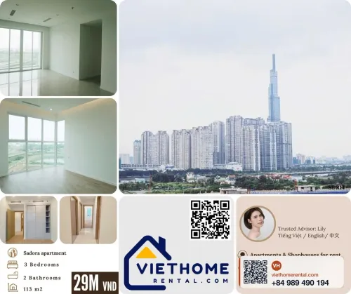 3-Bedroom Apartment for Rent at Sadora Thu Thiem - Block C - 29 Million VND/Month