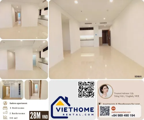 Rent 3-Bedroom Apartment Sadora Thu Thiem Block C, Premium Furnished - 29M VND/Month