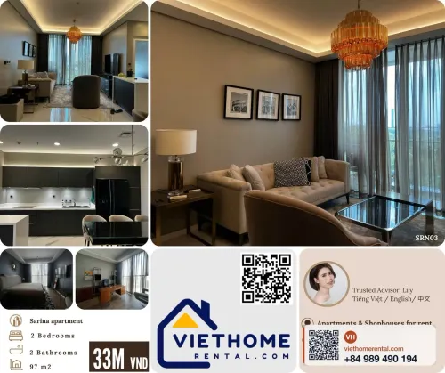For Rent 2-Bedroom Apartment 97m² Fully Furnished at Sarina, Thủ Thiêm, District 2 - 33 Million VND/Month